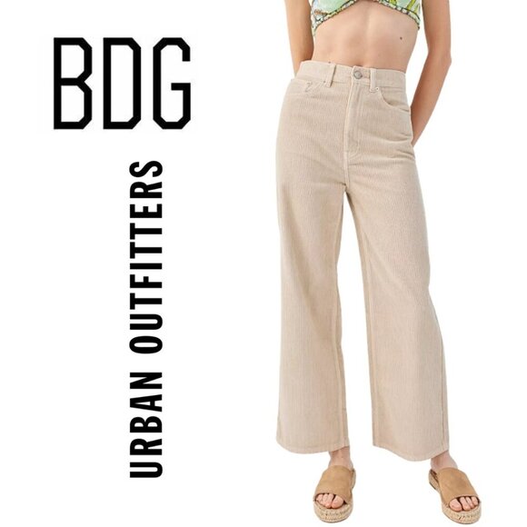 Urban Outfitters BDG, High Rise Baggy Wide Tooth Corduroy Wide Leg Pants, Ivory - Picture 1 of 9